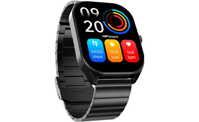 HiFuture Apex Smart Watch, Stainless Steel, Wireless Calling, 2.04 Inch AMOLED Display, IP68 Water Resistant, 7 Days Battery Life- Black